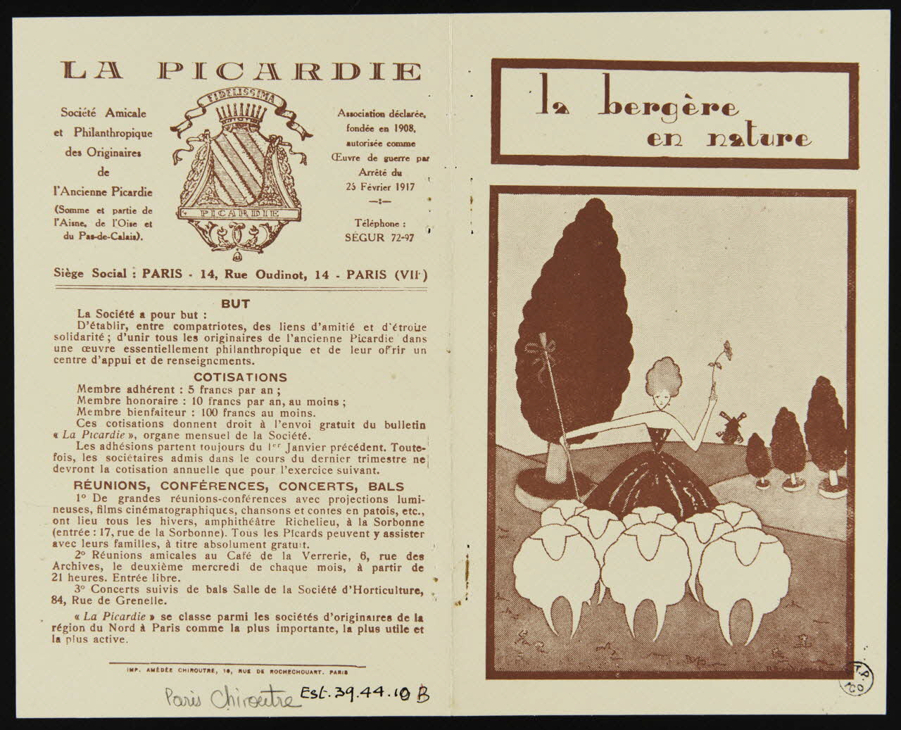 Brandicourt René ; Chiroutre Amédée partie d'un ensemble d'estampes la bergère  en nature Paris 1917-1939 1939.44.10 Photo