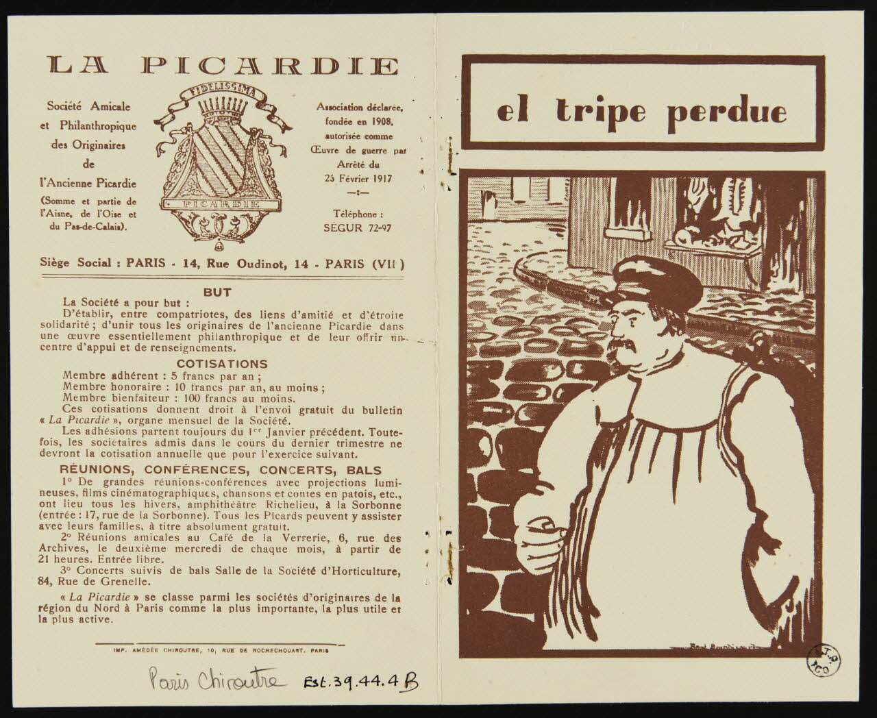 Brandicourt René ; Chiroutre Amédée partie d'un ensemble d'estampes el tripe perdue Paris 1917-1939 1939.44.4 Photo