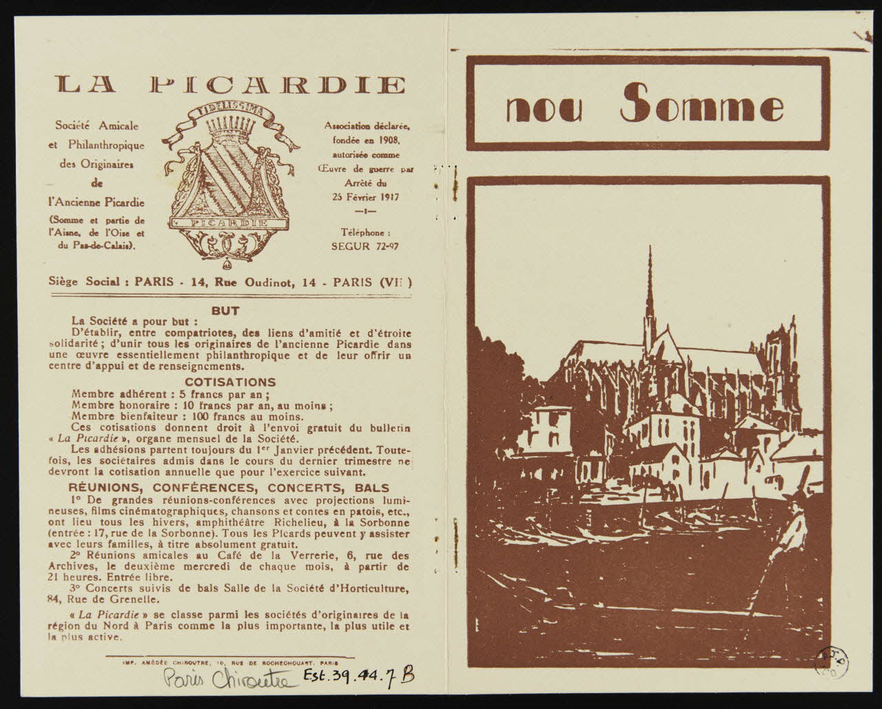 Brandicourt René ; Chiroutre Amédée partie d'un ensemble d'estampes nou Somme Paris 1917-1939 1939.44.7 Photo