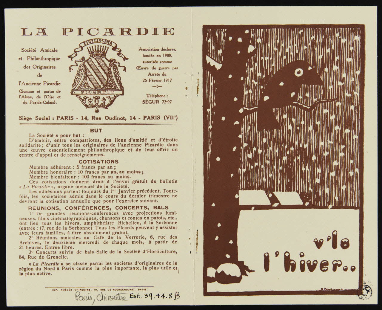 Brandicourt René ; Chiroutre Amédée partie d'un ensemble d'estampes v'lo  l'hiver.. Paris 1917-1939 1939.44.8 Photo