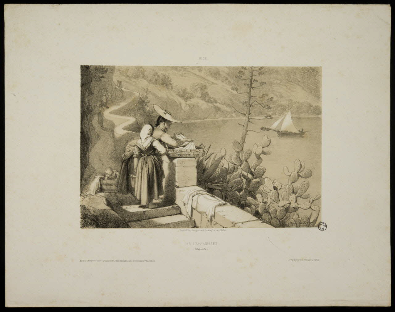 Joseph Félon ; Delbecchi A. ; Becquet estampe LES LAVANDIERES.  (Villefranche) lle-de-France, France 1896 1939.47.1 Photo Mucem