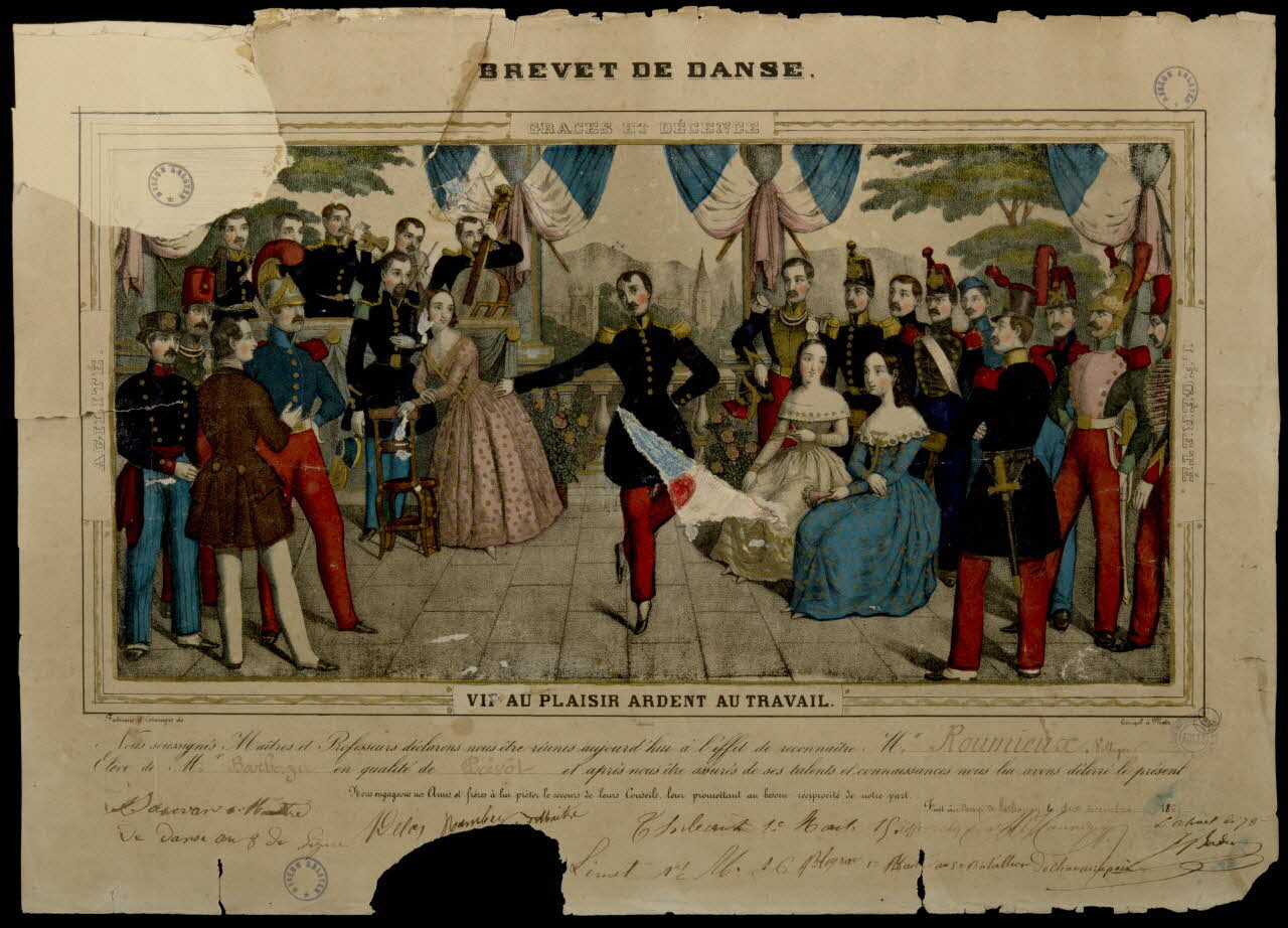 Charles Nicolas Gangel brevet BREVET DE DANSE.  GRACES ET DECENCE  VIF AU PLAISIR ARDENT AU TRAVAIL Metz 1852-1858 1939.49.2 Photo