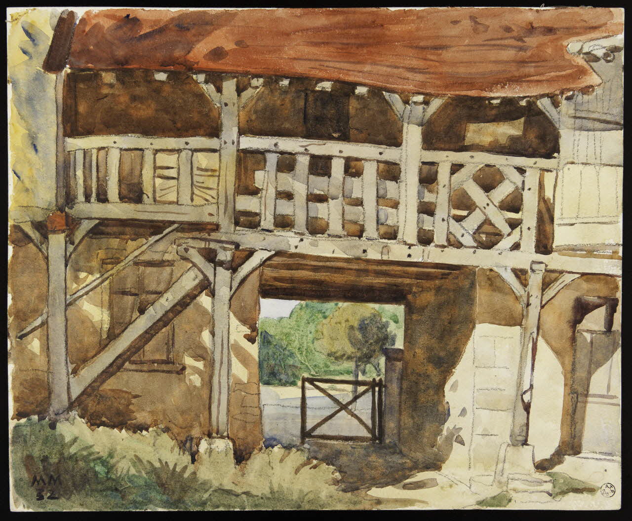 Marcel Mignot dessin Cour d'auberge à Fouchères 1932 1939.5.1 Photo