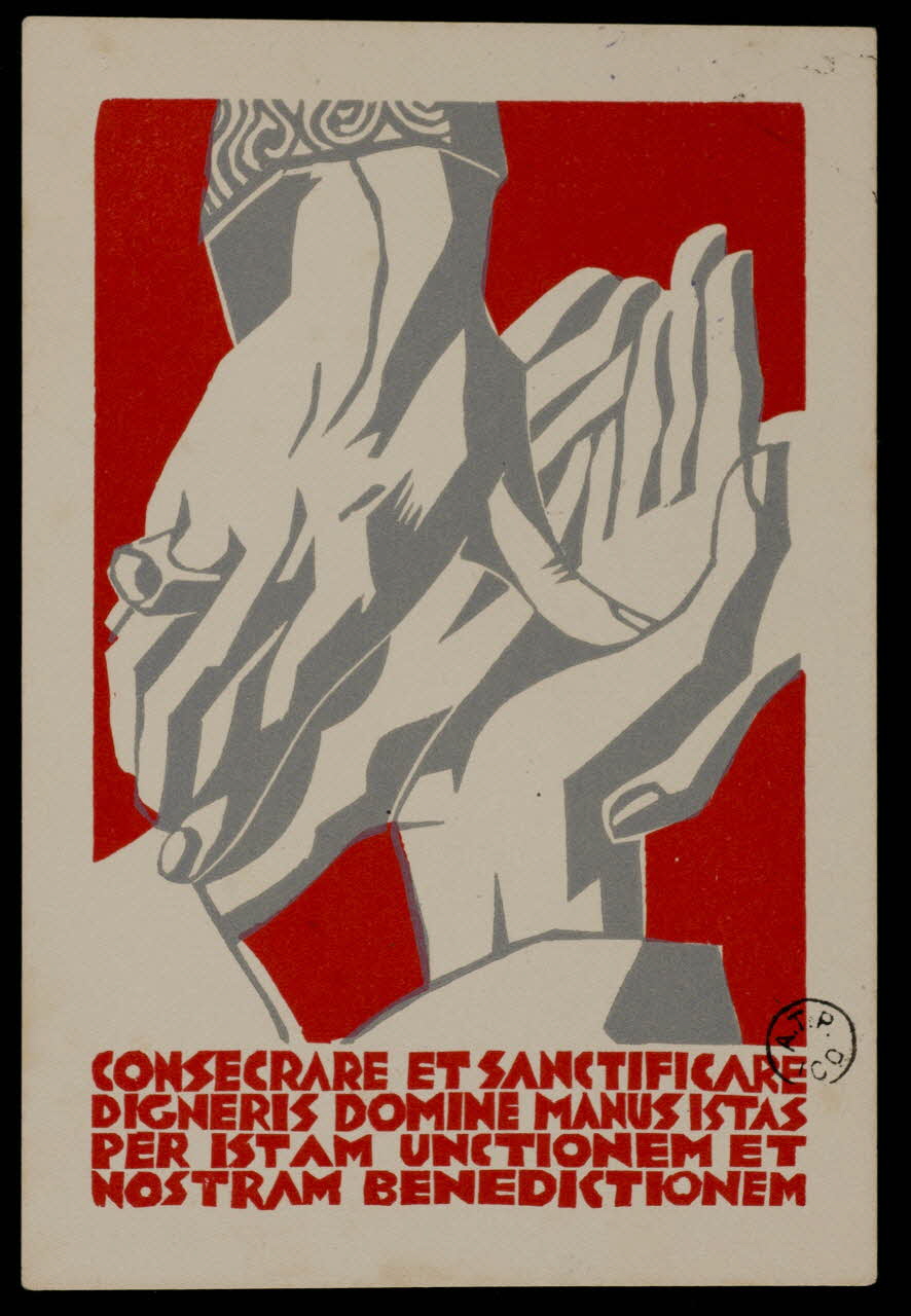 estampe CONSECRARE ET SANCTIFICARE  DIGNERIS DOMINE MANUSISTAS  PER ISTAM UNCTIONEM ET  NOSTRAM BENEDICTIONEM 1942.19.3 Photo