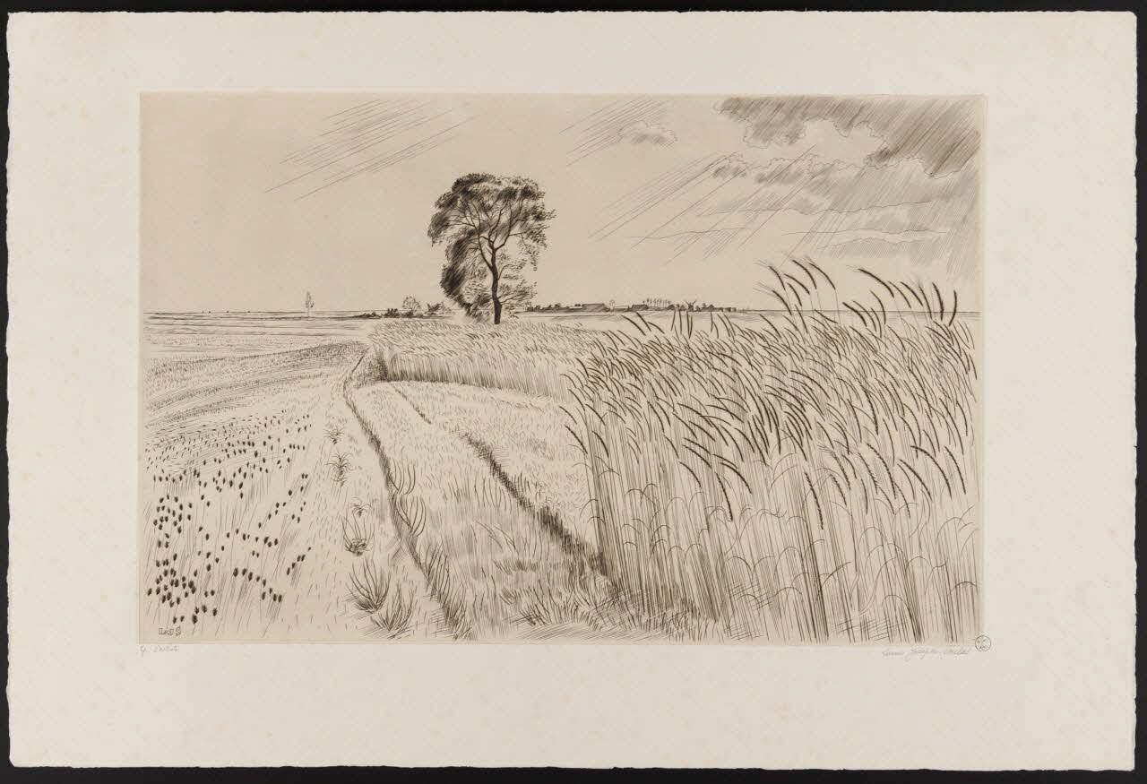 Soulas Louis Joseph estampe Champ de blé sous le vent France 1942 1942.2.15 Photo