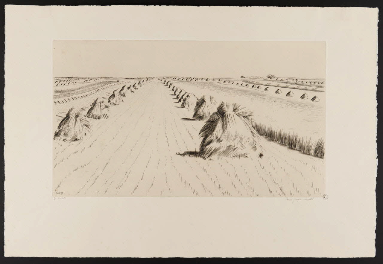 Soulas Louis Joseph estampe Perspective de tas de gerbes France 1942 1942.2.17 Photo