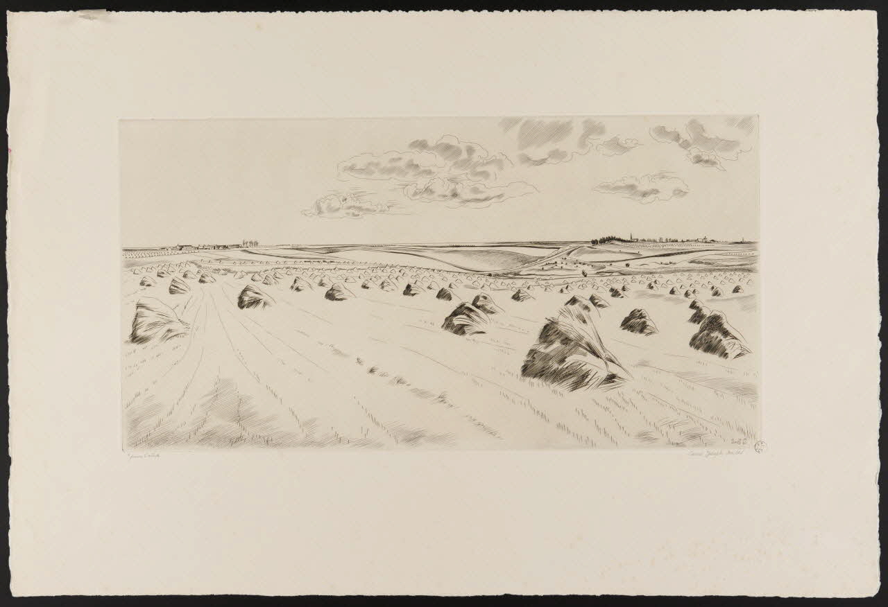 Soulas Louis Joseph estampe Meules de foin et villages France 1942 1942.2.19 Photo