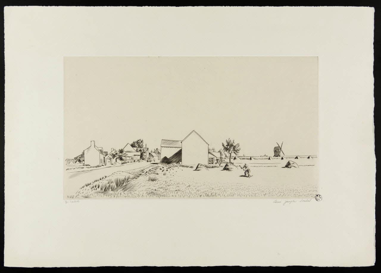 Soulas Louis Joseph estampe Entrée du village, moulin à vent France 1942 1942.2.8 Photo