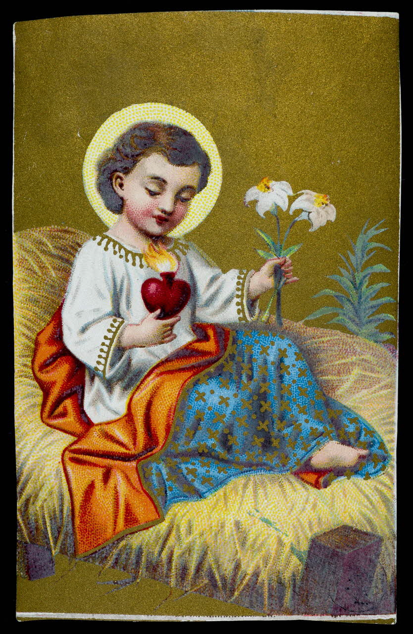 image pieuse Jésus enfant tenant un coeur enflammé et une branche de lys 1942.26.305 Photo