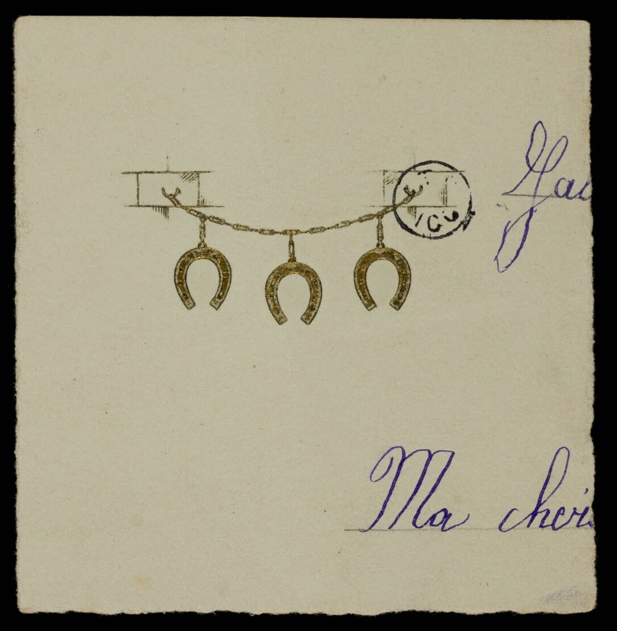 papier à lettre Trois fers à cheval attachés à une chaîne 1942.26.602 Photo
