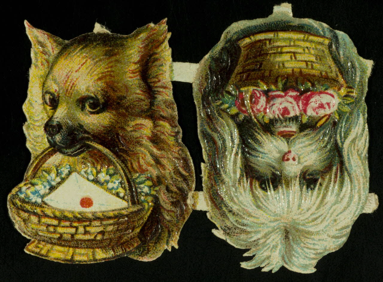 estampe Chiens tenant des paniers de fleurs dans leurs gueules 1942.26.656 Photo