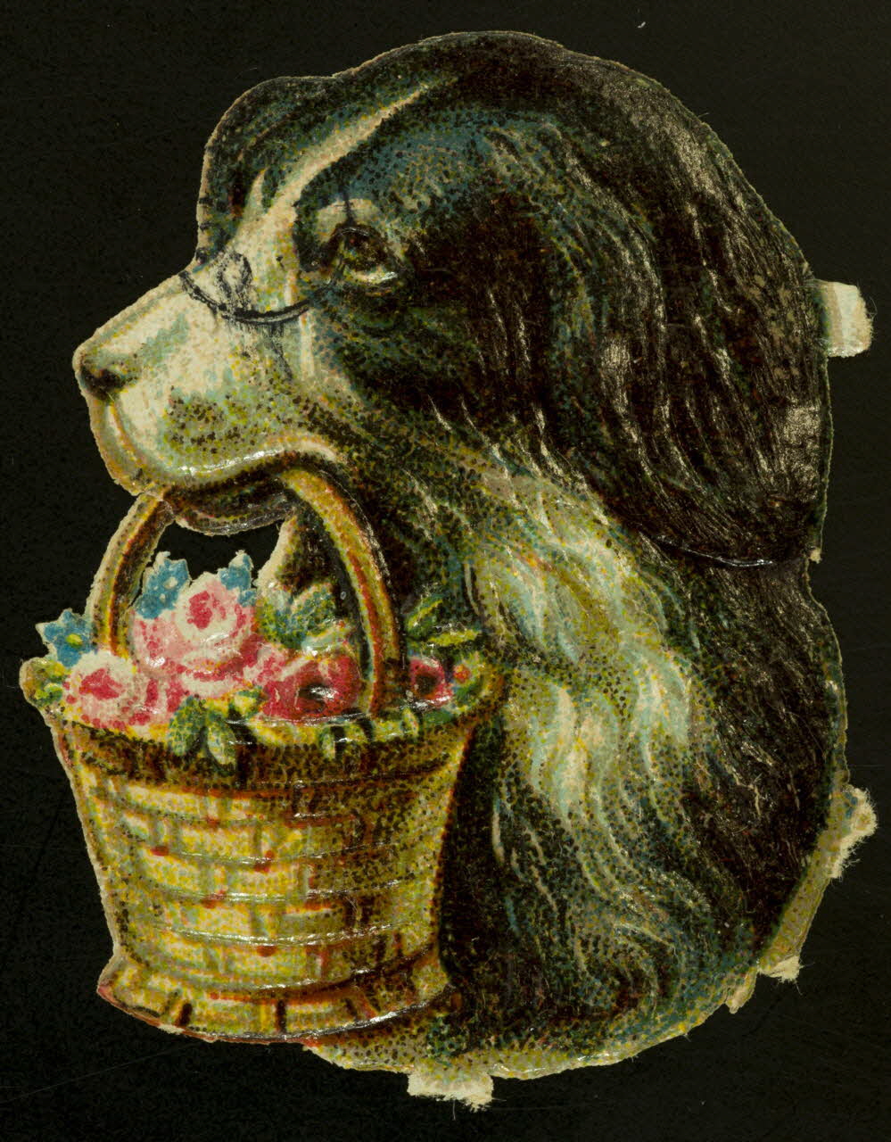 estampe Chien tenant un panier de fleurs dans sa gueule 1942.26.657 Photo