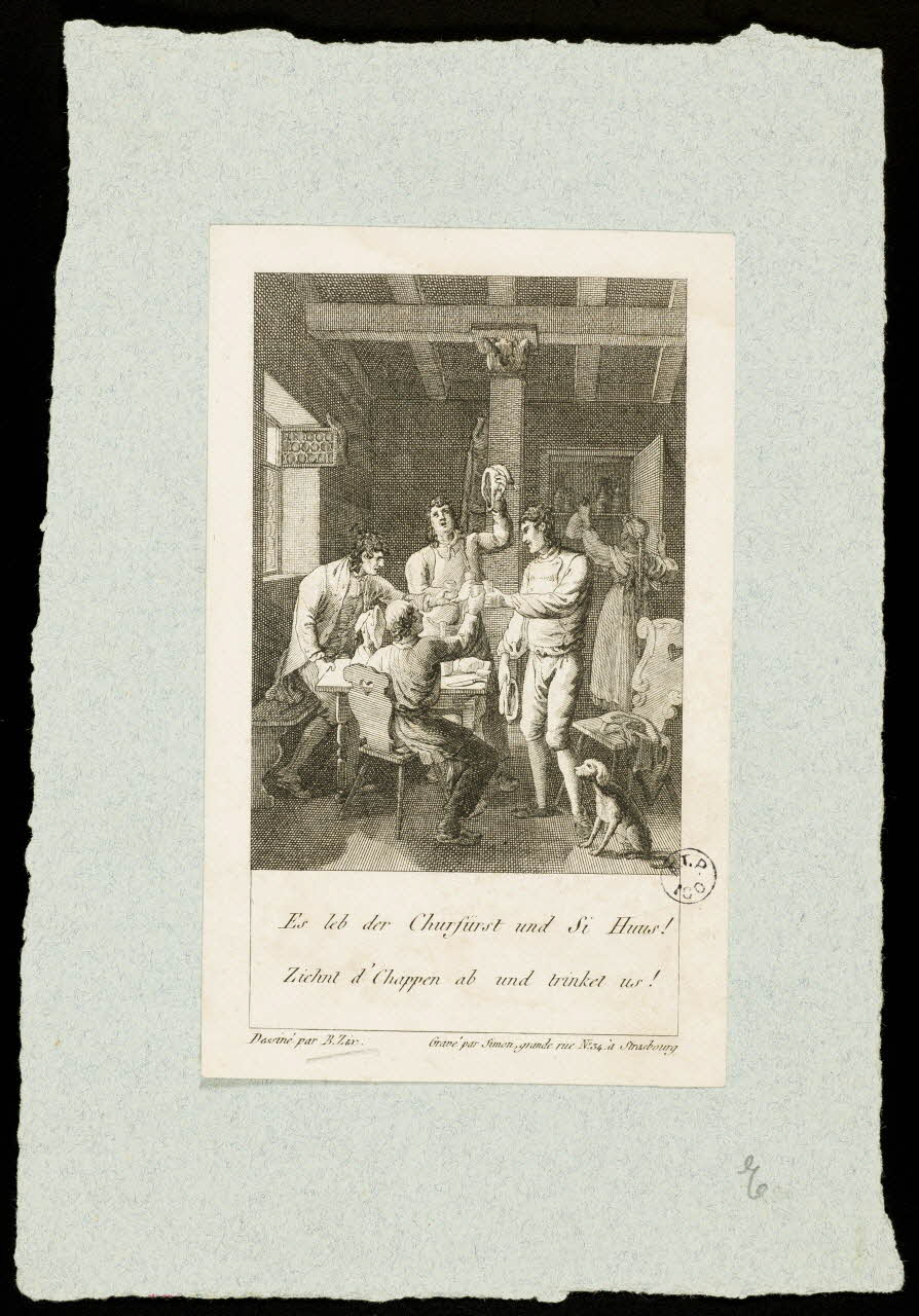 Simon Frédéric ; Benjamin Zix estampe Es leb der Churfürst und Si Huus !  Ziehnt d'Chappen ab und trinket us ! Alsace, France 1797-1886 1942.3.22 Photo