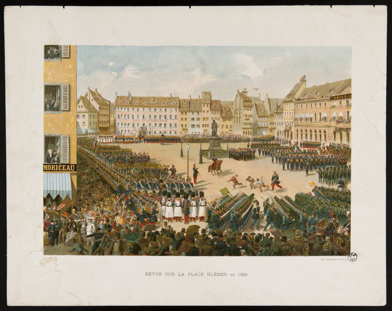 estampe REVUE SUR LA PLACE KLEBER EN 1858 1942.3.26 Photo