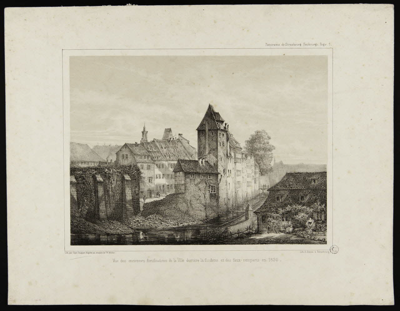 estampe Vue des anciennes fortifications de la Ville derrière la fonderie et des faux-remparts en 1830. 1942.3.28 Photo