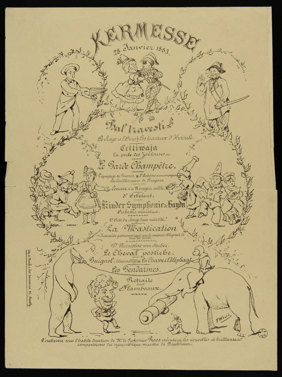 Weiss F. ; Dusch A. affiche KERMESSE.  28 JANVIER 1883. Alsace, France 1883 1942.3.61 Photo