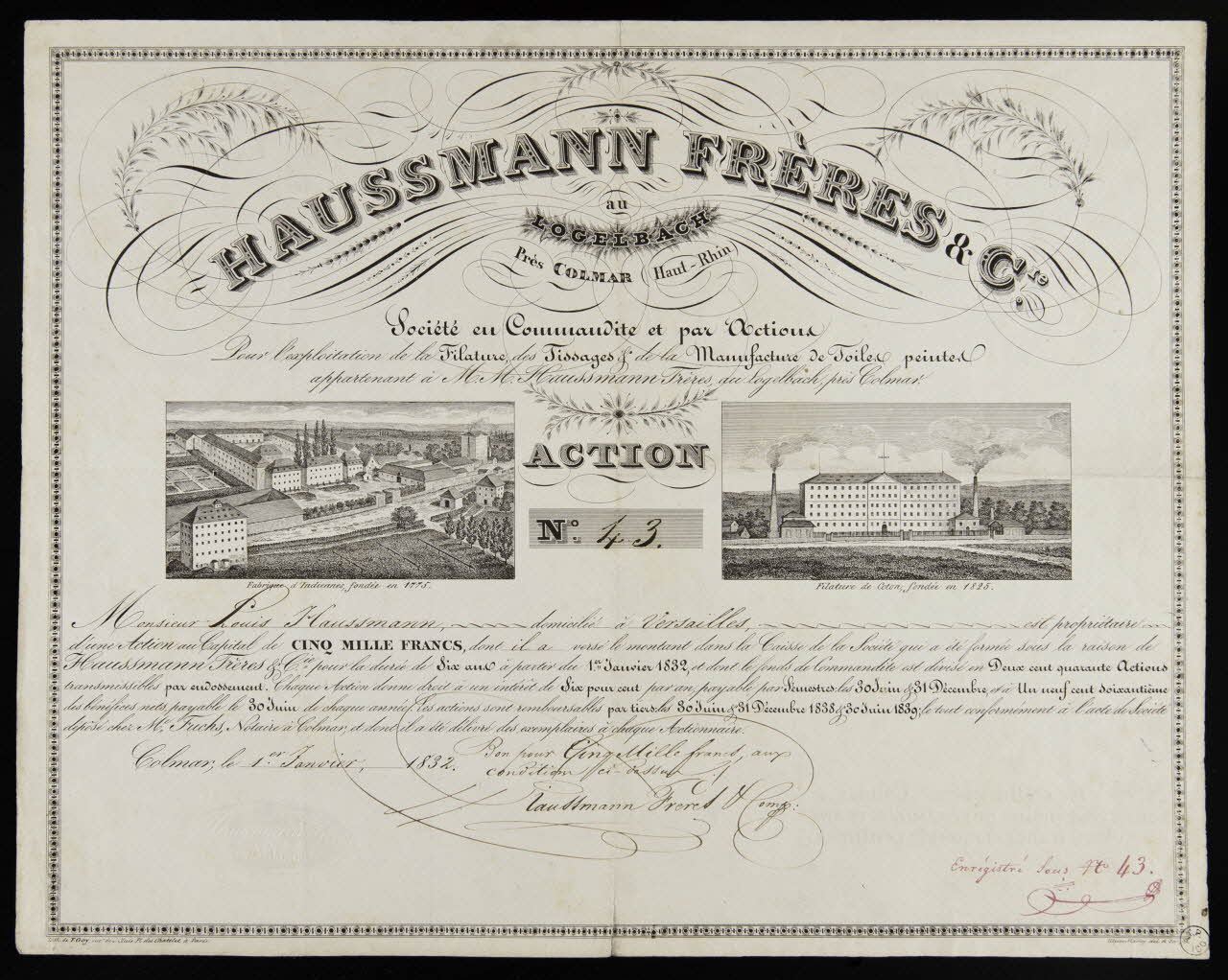 Ulysse Mathey ; Jean-Baptiste Letourmy affiche publicitaire HAUSSMANN FRERES & CIE  au  LOGELBACH  Près COLMAR Haut-Rhin Paris 1832 1942.3.71 Photo