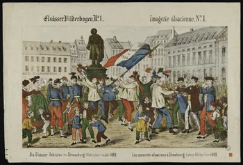 estampe Les conscrits alsaciens à Strabourg (place Kléber) en 1869. 1869 1942.3.95  Photo