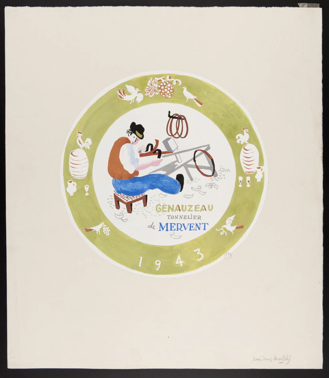 Jean-Denis Malclès dessin Projet d'assiette : Genauzeau 1943 1943.12.2 Photo