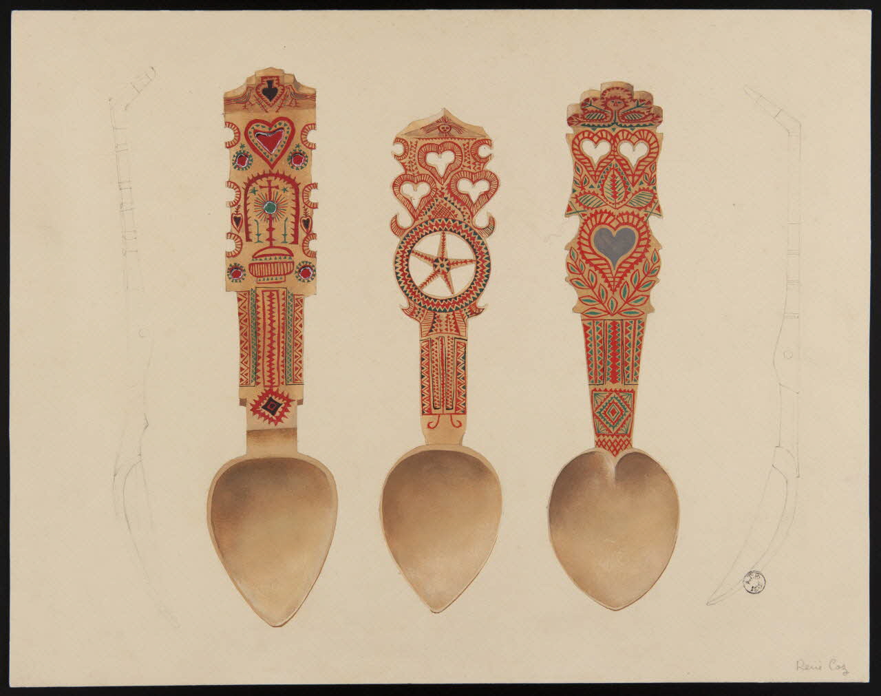 René Coz dessin Trois cuillères bretonnes 1943 1943.16.1 Photo