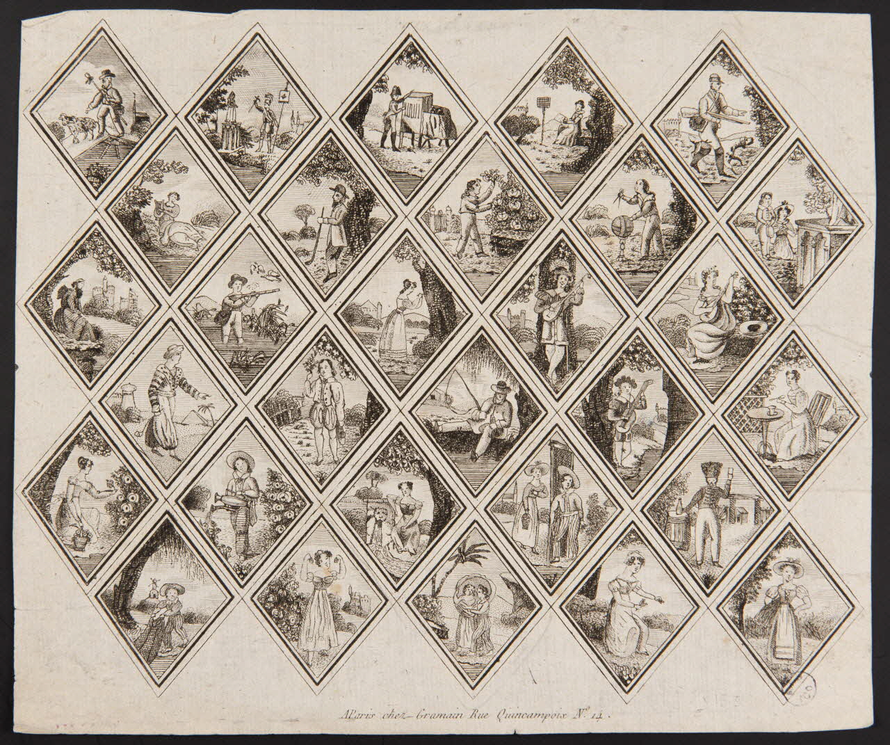 Gramain estampe Trente scènes diverses encadrées de losanges Paris 1790-1825 1943.16.176 Photo
