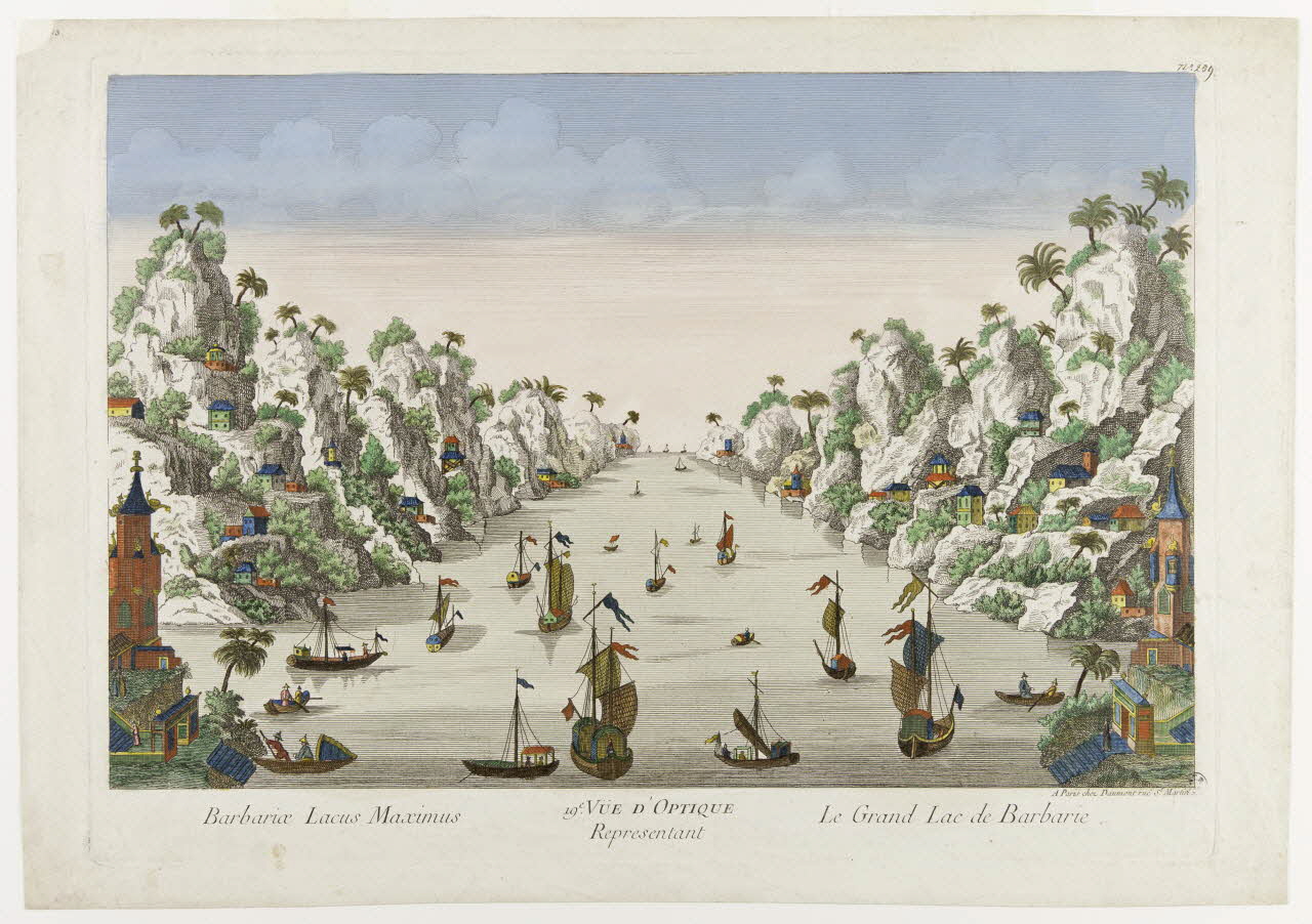 Daumont Jean-François imagerie ancienne Barbariae Lacus Maximus  19e VUE D'OPTIQUE  Representant  Le Grand Lac de Barbarie. Ile-de-France, France 1730 1943.16.205 Photo