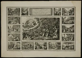 estampe Chronologie de L'Histoire Sainte,  DEPUIS LA CREATION DU MONDE.  jusqu'à la Consommation des Siècles  CHRONOLOGIA de la HISTORIA SANTA.  DESDE LA CREACION DEL MUNDO.  hasta la Consumacion de los Siglo 1943.16.243 Photo
