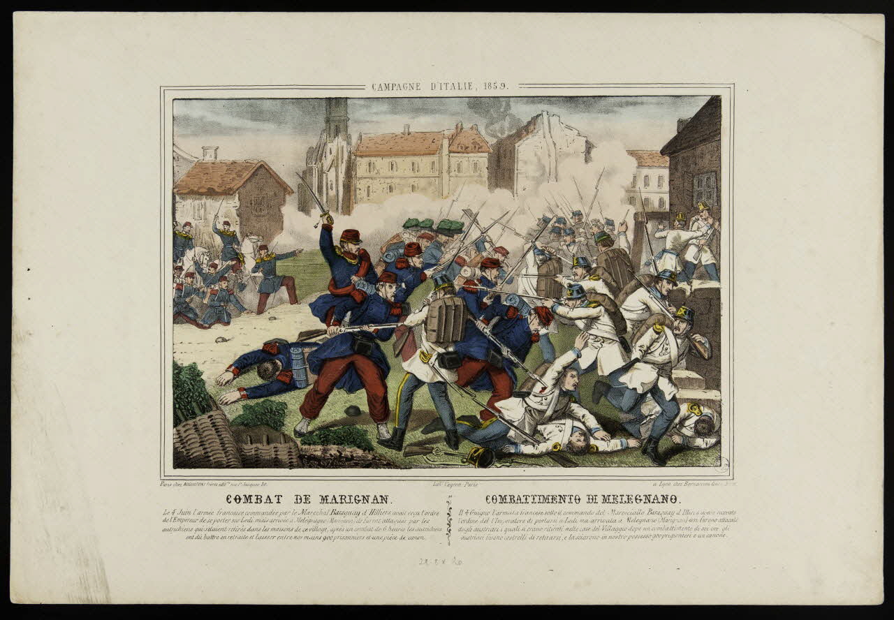 Vayron ; Augustoni ; Bernasconi estampe CAMPAGNE D'ITALIE, 1859  COMBAT DE MARIGNAN. Lyon 1854-1864 1943.16.283 Photo