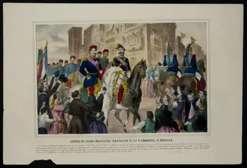 Bès A. ; Dubreuil Fils aîné ; Bès et D élément d'ensemble ENTREE DE LEURS MAJESTES NAPOLEON III ET V.EMMANUEL A BRESCIA. France 1854-1864 1943.16.285 Photo