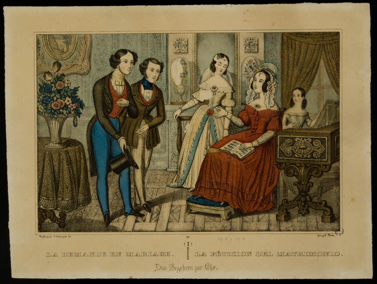 Charles Nicolas Gangel estampe LA DEMANDE EN MARIAGE. Metz 1852-1858 1943.16.298 Photo Mucem