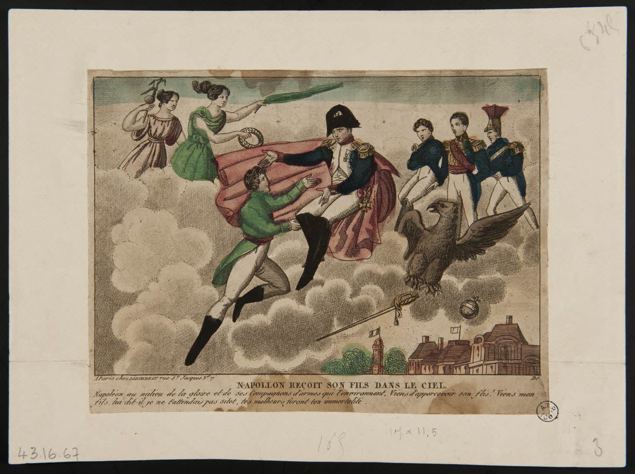 Lordereau estampe NAPOLEON RECOIT SON FILS DANS LE CIEL. France 1830 1943.16.67 Photo