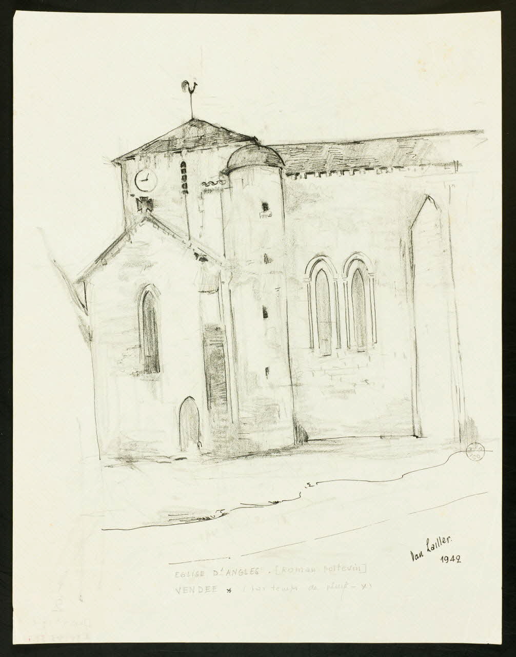 Dan Lailler dessin EGLISE D'ANGLES  VENDEE 1942 1943.17.1 Photo