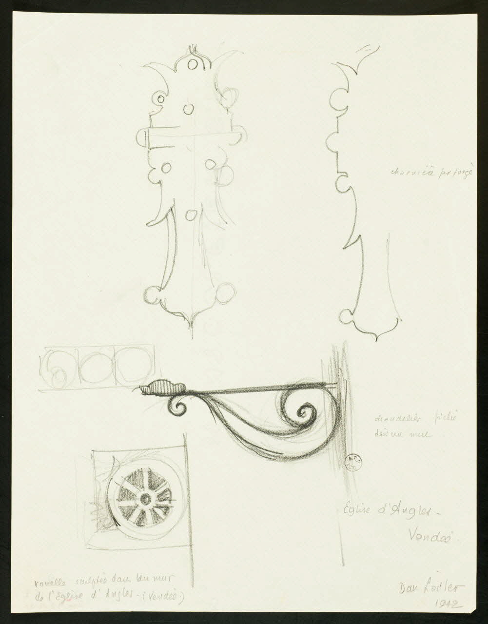 Dan Lailler dessin Détails d'architecture de l'église d'Angles (Vendée) 1942 1943.17.2 Photo