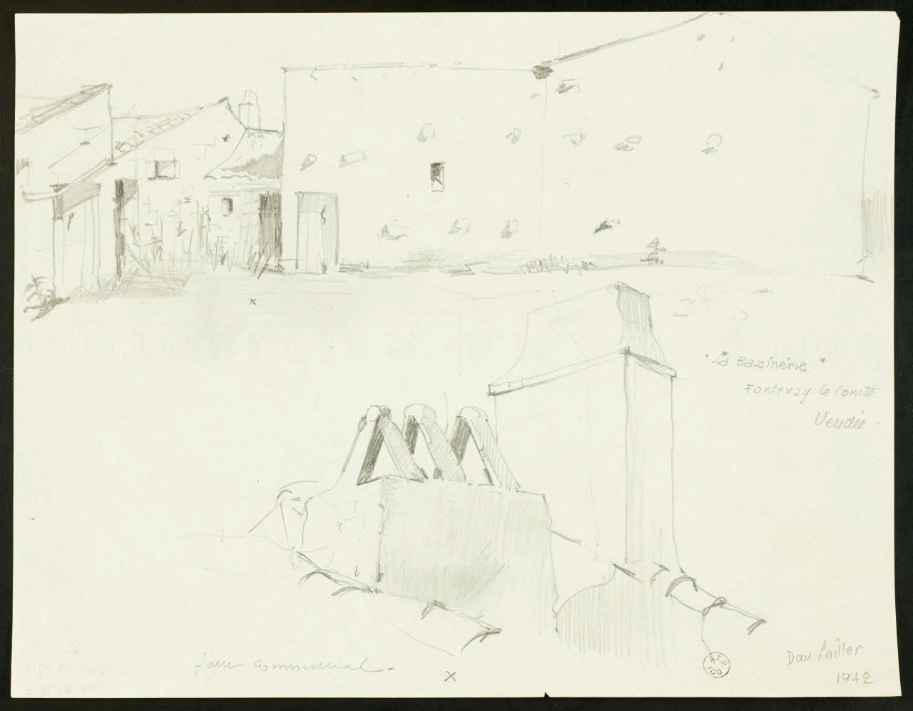 Dan Lailler dessin "La Bazinerie"  Fontenay le Comte 1942 1943.17.3 Photo