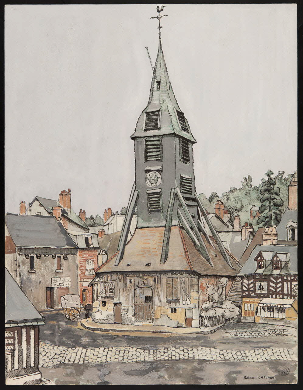 Roland Caplain dessin Le clocher de Sainte-Catherine  d'Honfleur. (Calvados) 1941 1943.2.1 Photo