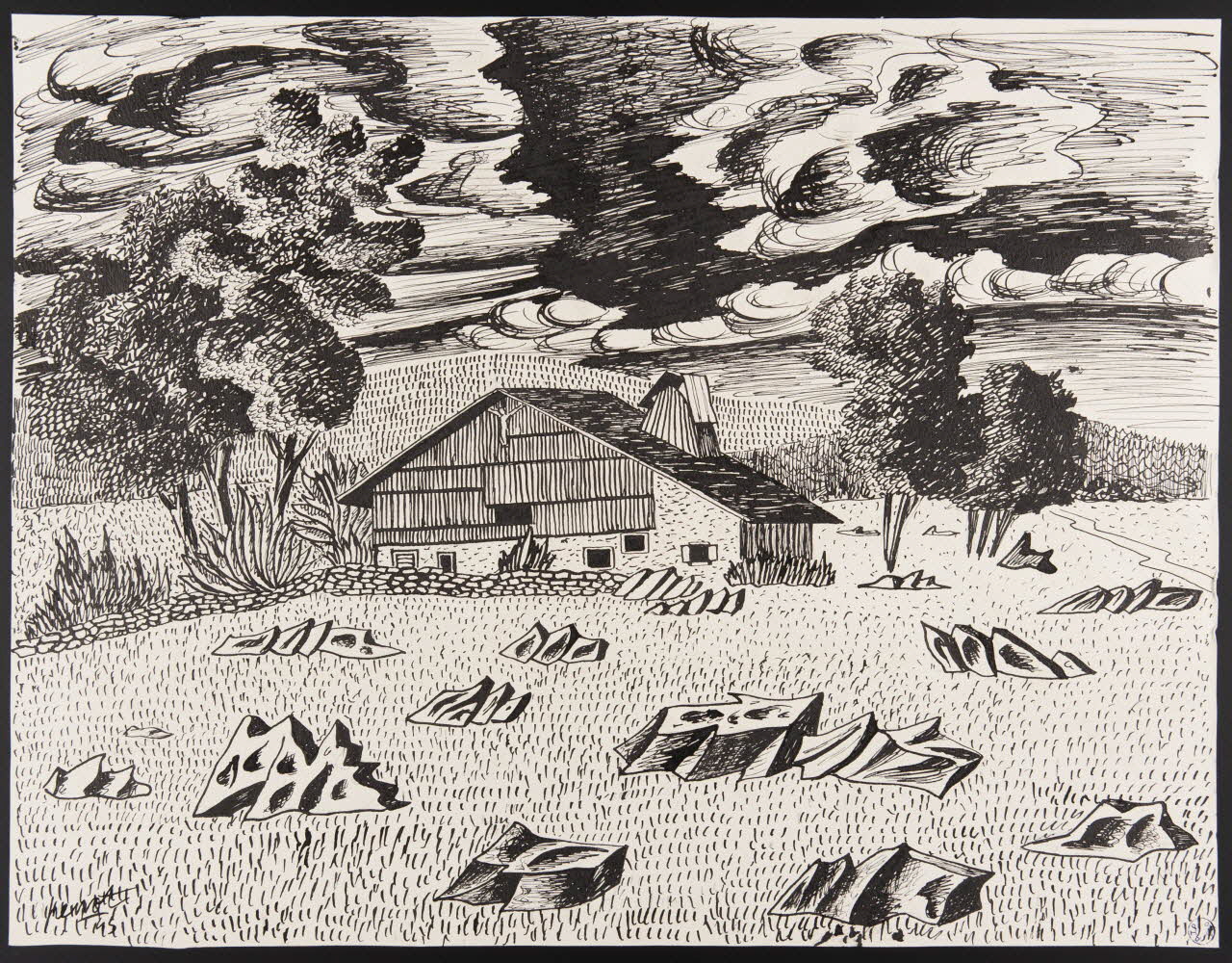 René Perrot dessin Le Lava, ferme isolée, près de la Grand'combe, Chateleu (Doubs) Franche-Comté, France 1943 1943.6.1 Photo Mucem
