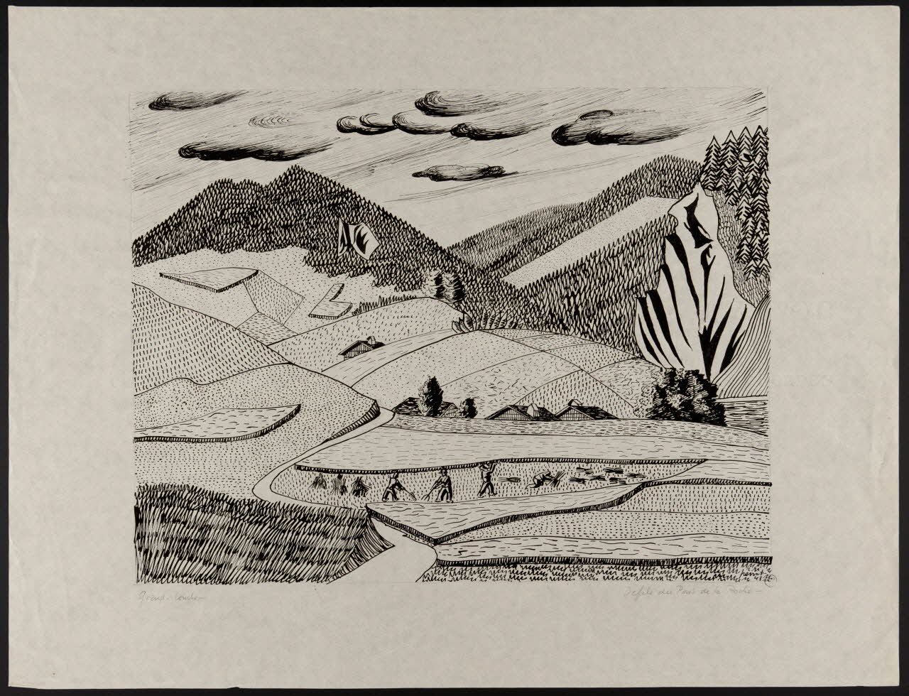 René Perrot dessin Défilé du Pont de la Roche Franche-Comté, France 1943 1943.6.13 Photo Mucem