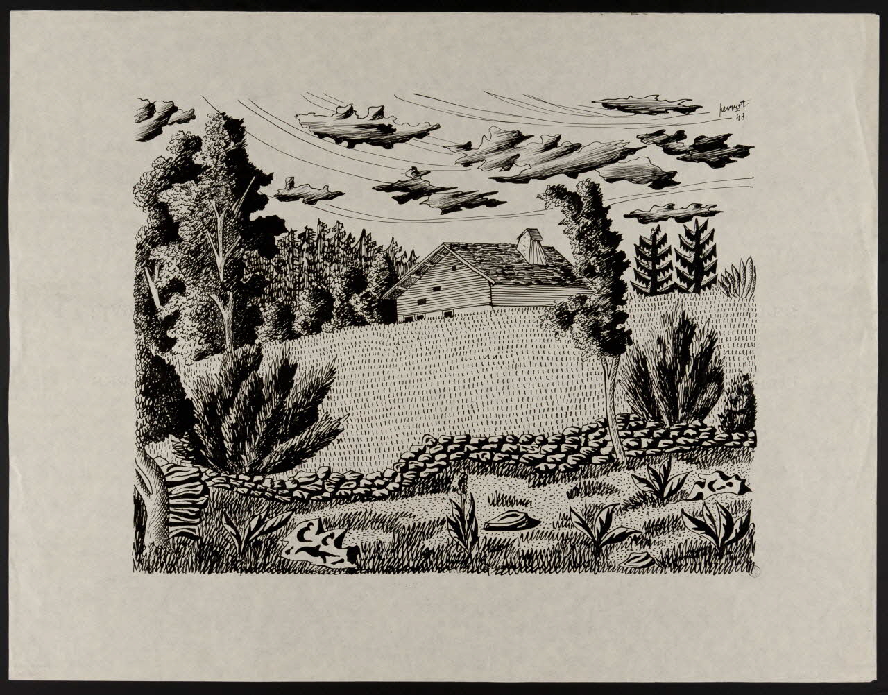 René Perrot dessin Chalet dans le Jura Franche-Comté, France 1943 1943.6.20 Photo Mucem