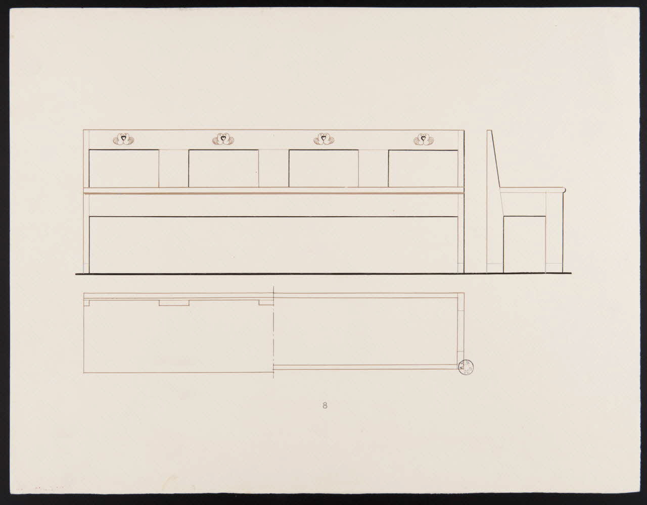 Maurice Coz ; René Coz ; Jacques Barré ; Lucien Lepelletier dessin Banc et chaise N° 8 1942 1943.7.12 Photo