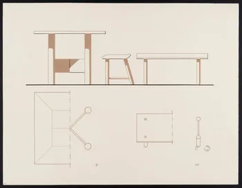 Maurice Coz ; René Coz ; Jacques Barré ; Lucien Lepelletier dessin Banc et chaise N° 8 1942 1943.7.13  Photo