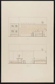 Maurice Coz ; René Coz ; Jacques Barré ; Lucien Lepelletier dessin Elévation du côté ouest de l'intérieur de la ferme 1942 1943.7.2  Photo