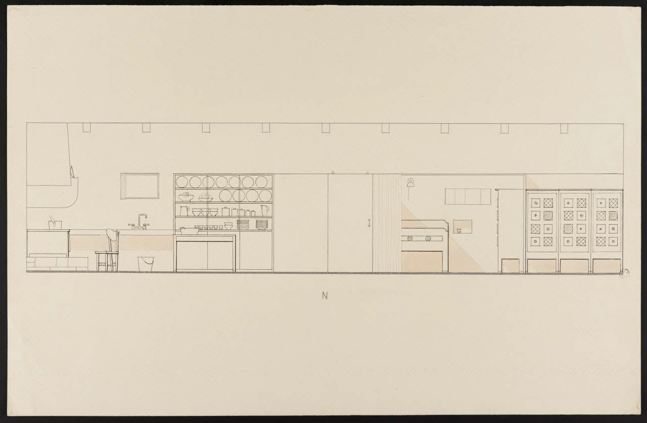 Maurice Coz ; René Coz ; Jacques Barré ; Lucien Lepelletier dessin Elévation du côté nord de l'intérieur de la ferme 1942 1943.7.5 Photo
