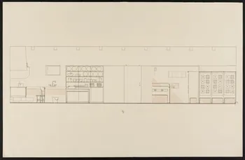 Maurice Coz ; René Coz ; Jacques Barré ; Lucien Lepelletier dessin Elévation du côté nord de l'intérieur de la ferme 1942 1943.7.5  Photo