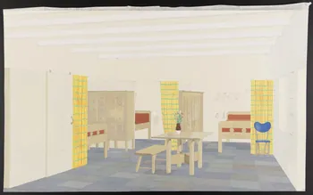 Maurice Coz ; René Coz ; Jacques Barré ; Lucien Lepelletier dessin Intérieur de la ferme côté chambre à coucher 1942 1943.7.6  Photo