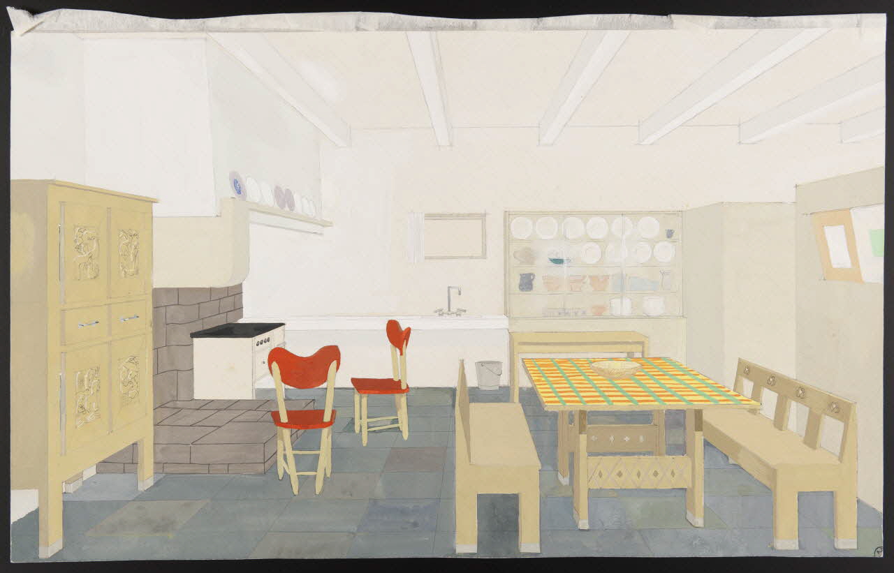 Maurice Coz ; René Coz ; Jacques Barré ; Lucien Lepelletier dessin Intérieur de la ferme (côté cuisine) 1942 1943.7.7 Photo (c) Mucem