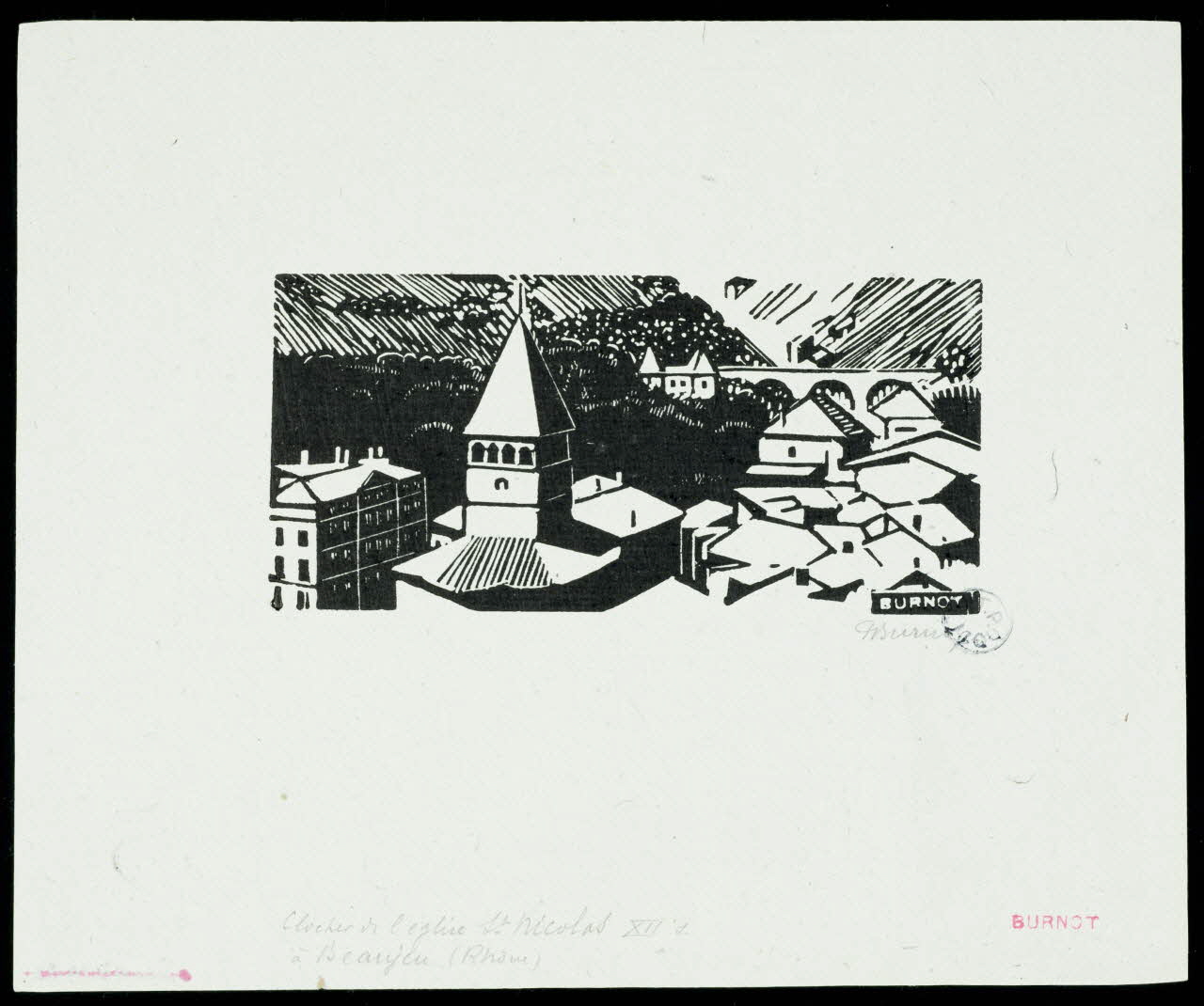 partie d'ensemble Clocher de l'église St Nicolas XIIe s 1943.9.22 Photo