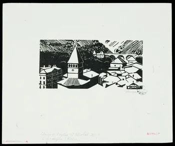 partie d'ensemble Clocher de l'église St Nicolas XIIe s 1943.9.22 Photo