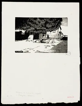 partie d'ensemble Fontaine de la cour du chapitre  à Beaujeu (Rhône) 1943.9.24 Photo