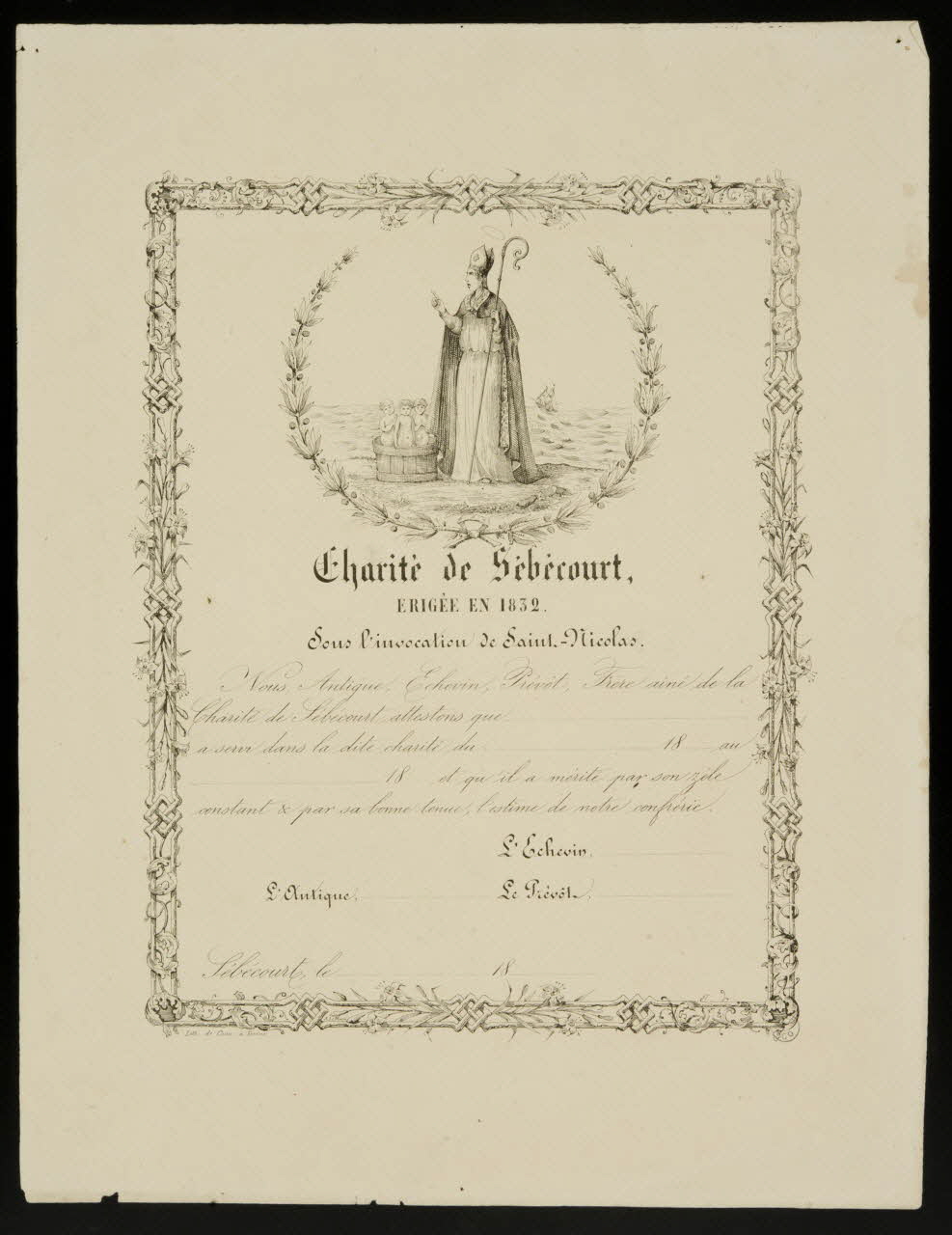Canu brevet Charité de Sébécourt, Evreux 1832 1944.1.1 Photo