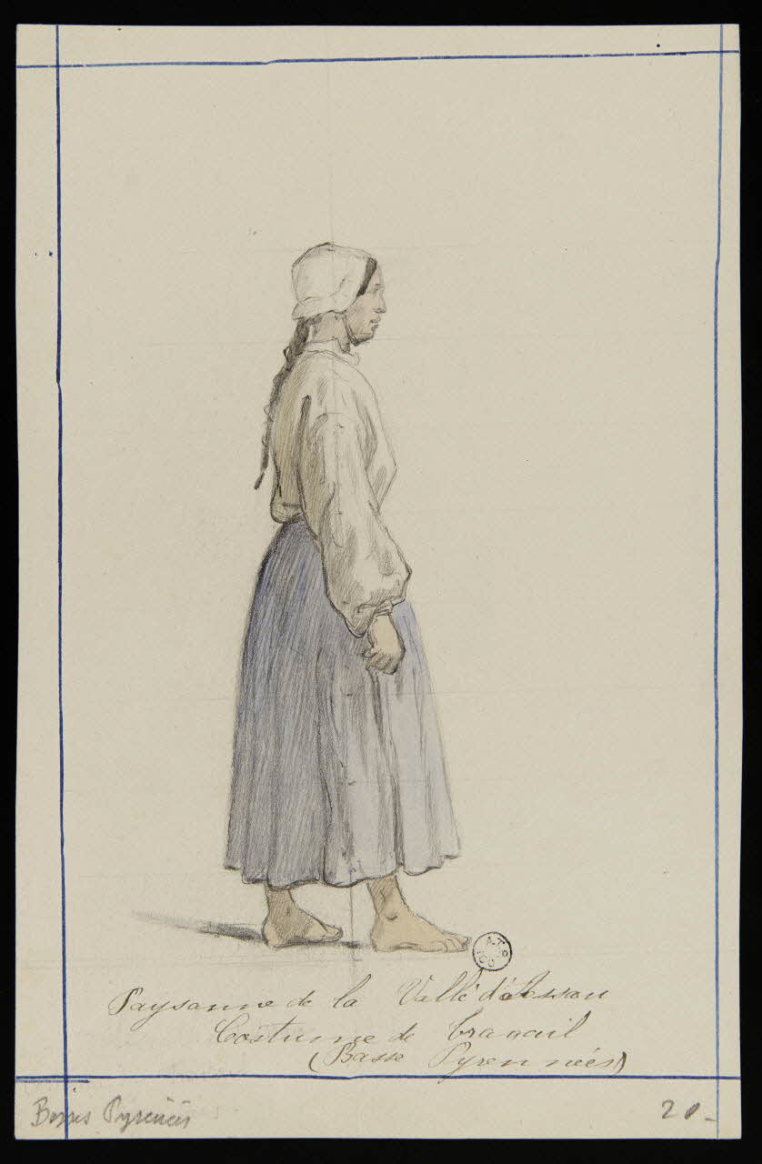 dessin Paysanne de la vallée d'Ossau  Costume de travail (Basse Pyrennées) (sic) 1944.1.5 Photo